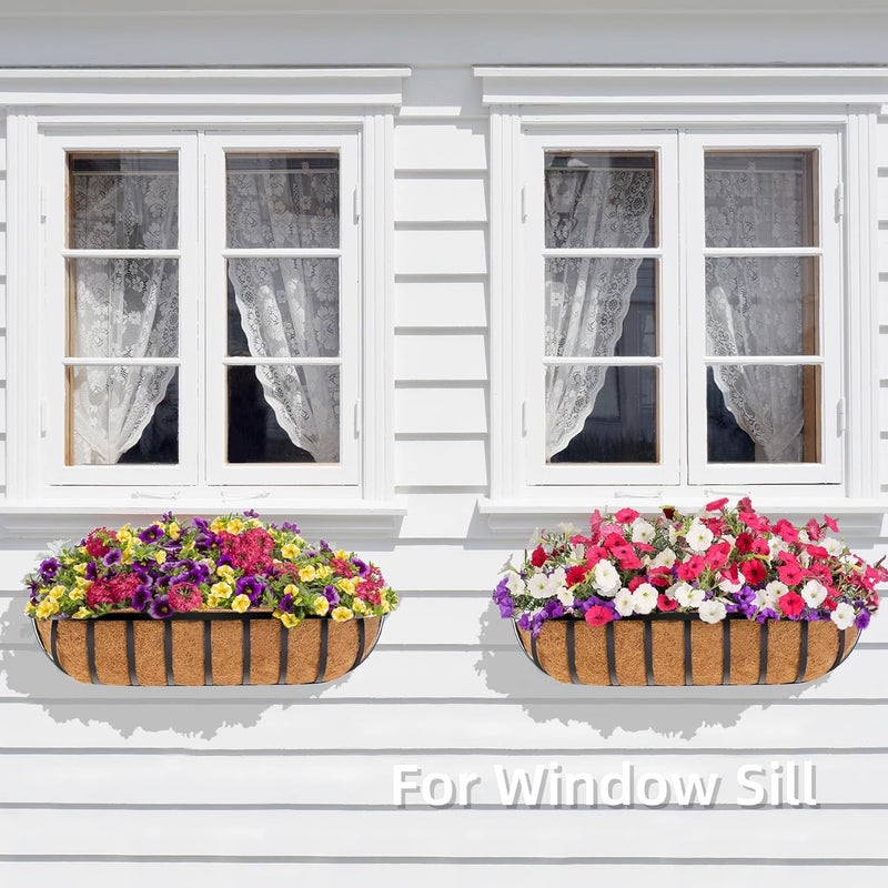 YM 24'' Outdoor Planters, 2 Pack Window Boxes with Coconut Coir Liner, Hanging Flower Planter for Balcony, Porch, Fence, Patio Rail - Image 4